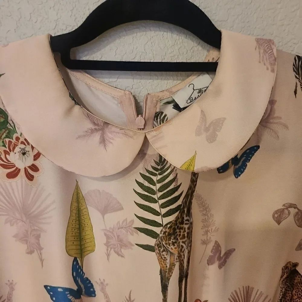 Berna Safari Printed Floral Animals Silk Romper Jumpsuit L - Picture 6 of 11